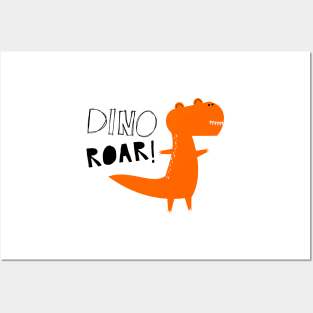 Cute Orange Dinosaur Dino Roar Kawaii Posters and Art